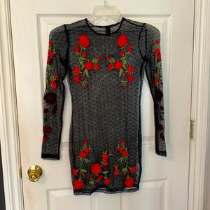 Forever 21 sheer/mesh flowered embroidered mini dress. New with tags. Size S.